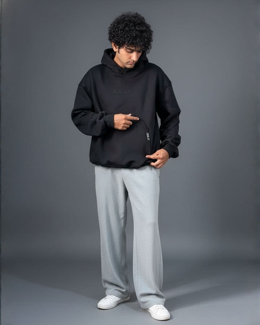 Black Premium Hoodie - Side View - XELD Studio